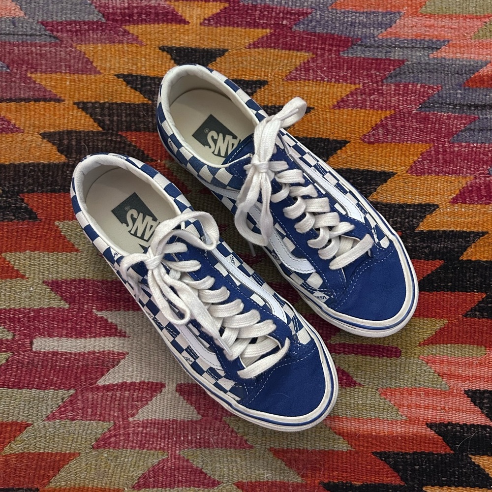Vans Blue and White Checkered Low-Top Sneakers